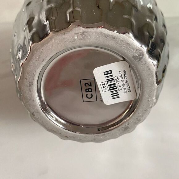 CB2 Geometric Silver Metallic Tall Vase Home Decor Accent - Picture 7 of 10